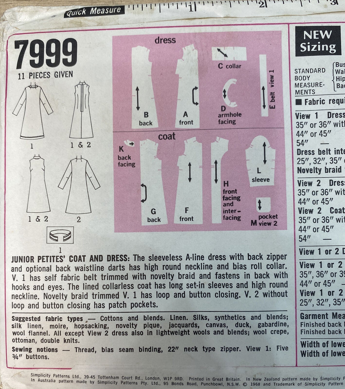 Simplicity 7999 Size 11 Petite Coat Dress *