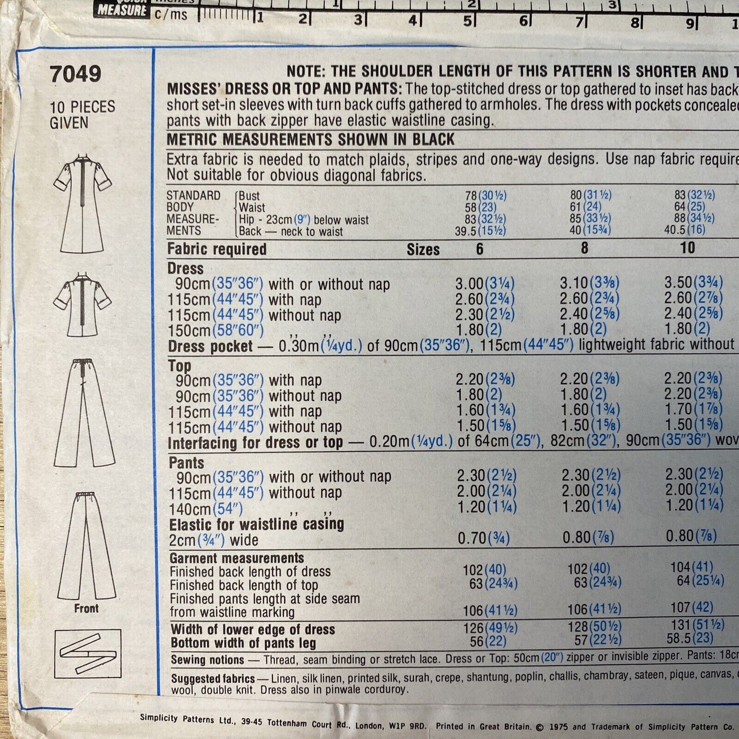 Simplicity 7049 Womens Size 14 Dress Top Trousers *