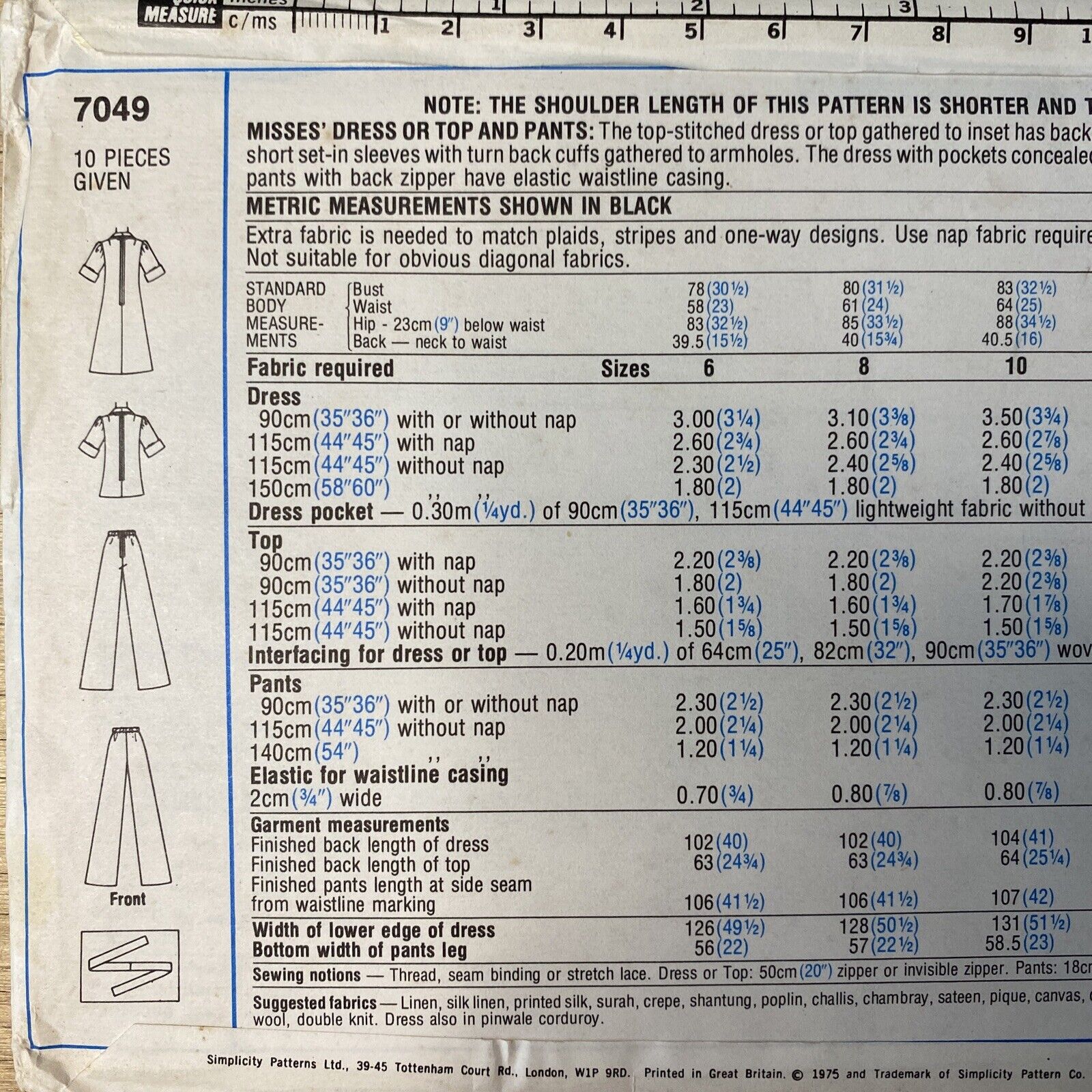 Simplicity 7049 Womens Size 14 Dress Top Trousers *