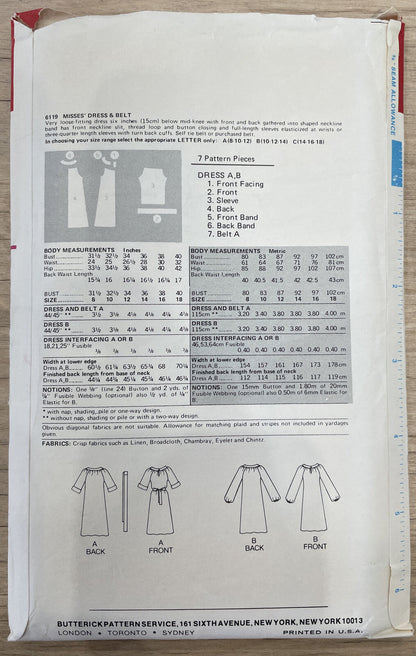 Butterick 6119 Womens Size 8-12 Dress *