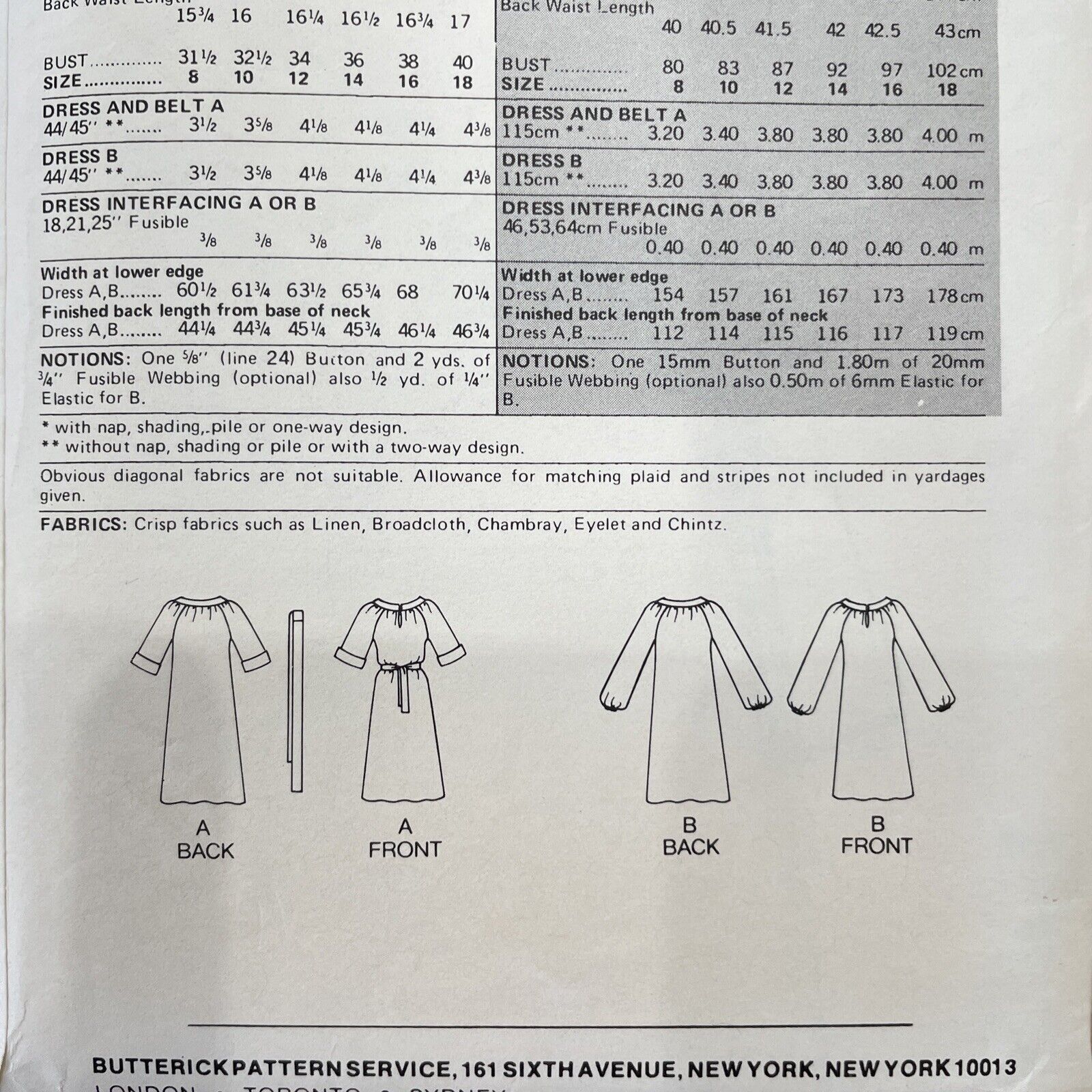 Butterick 6119 Womens Size 8-12 Dress *