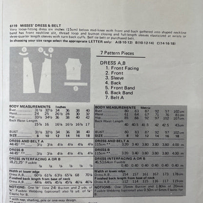 Butterick 6119 Womens Size 8-12 Dress *