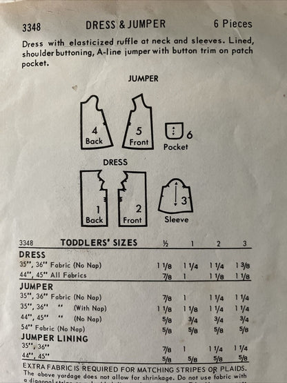 Butterick 3348 Baby Toddler Size 1/2 Dress *
