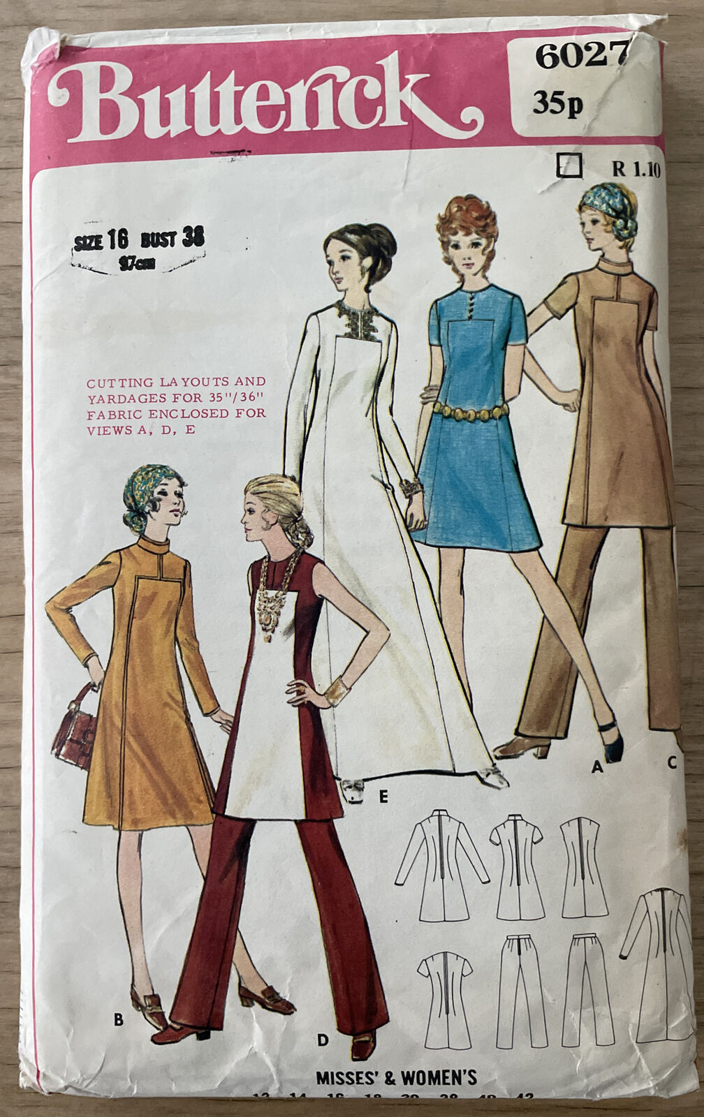 Butterick 6027 Womens Size 16 Dress Tunic Trousers *