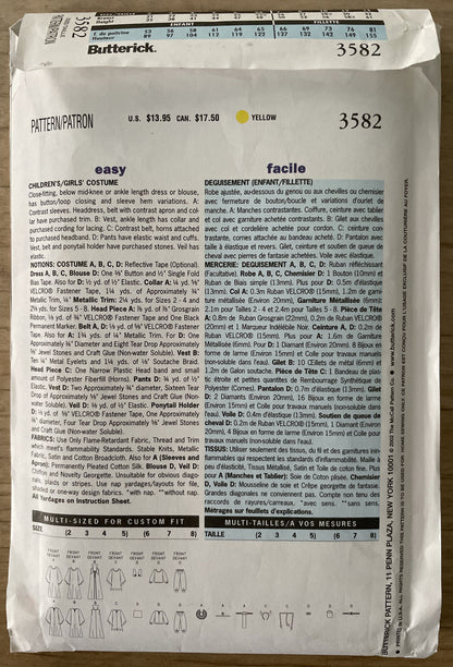 Butterick 3582 Child Size 2-5 Fancy Dress Costume *