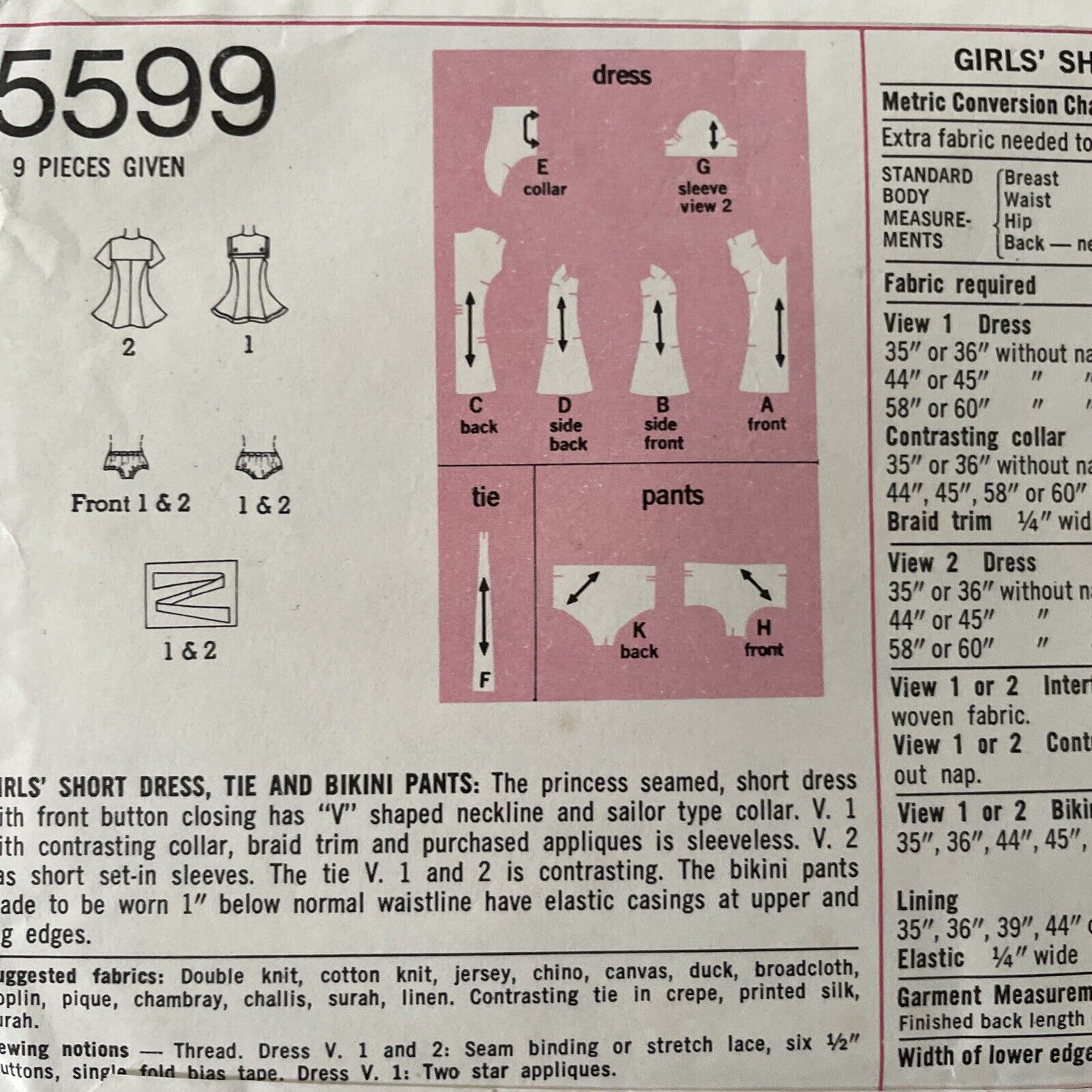 Simplicity 5599 Child Size 7 Dress FF *