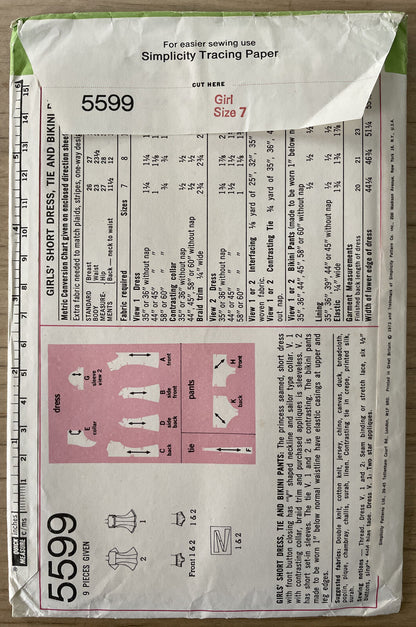 Simplicity 5599 Child Size 7 Dress FF *