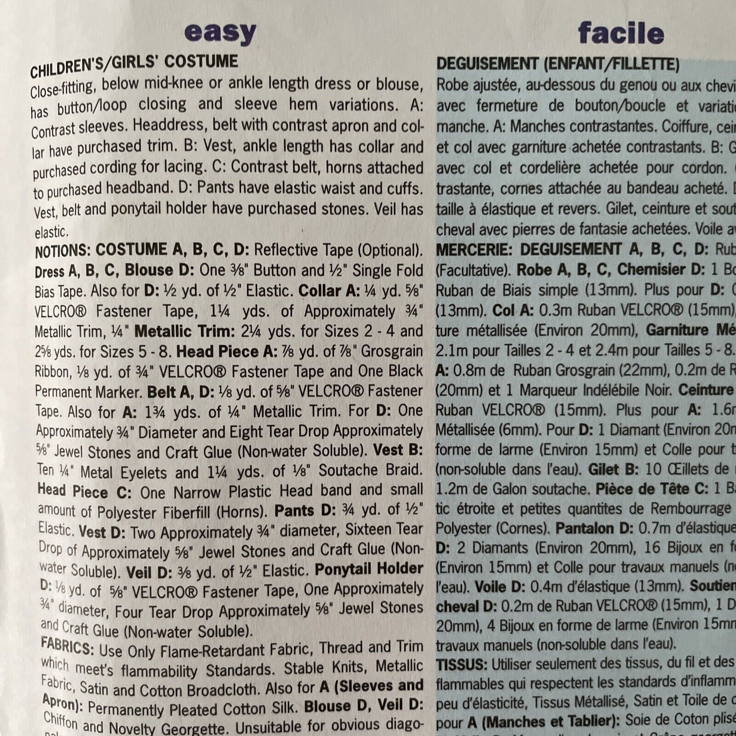 Butterick 3582 Child Size 2-5 Fancy Dress Costume *