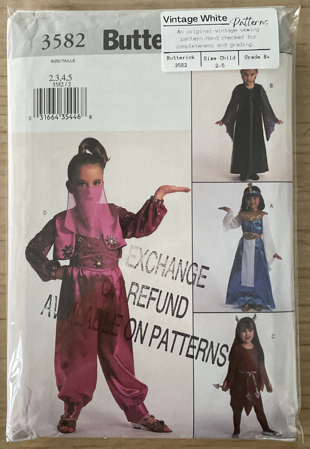 Butterick 3582 Child Size 2-5 Fancy Dress Costume *
