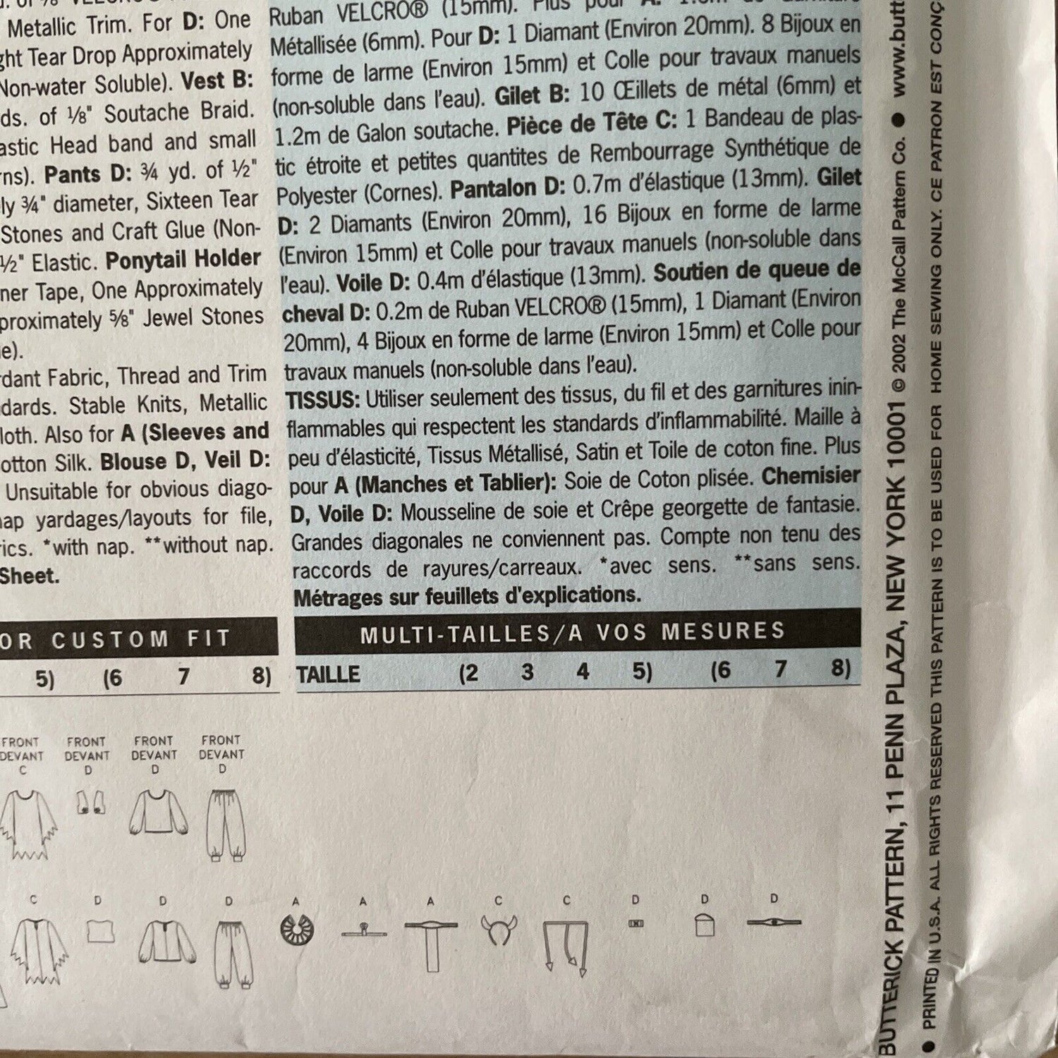 Butterick 3582 Child Size 2-5 Fancy Dress Costume *