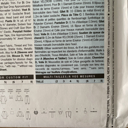 Butterick 3582 Child Size 2-5 Fancy Dress Costume *