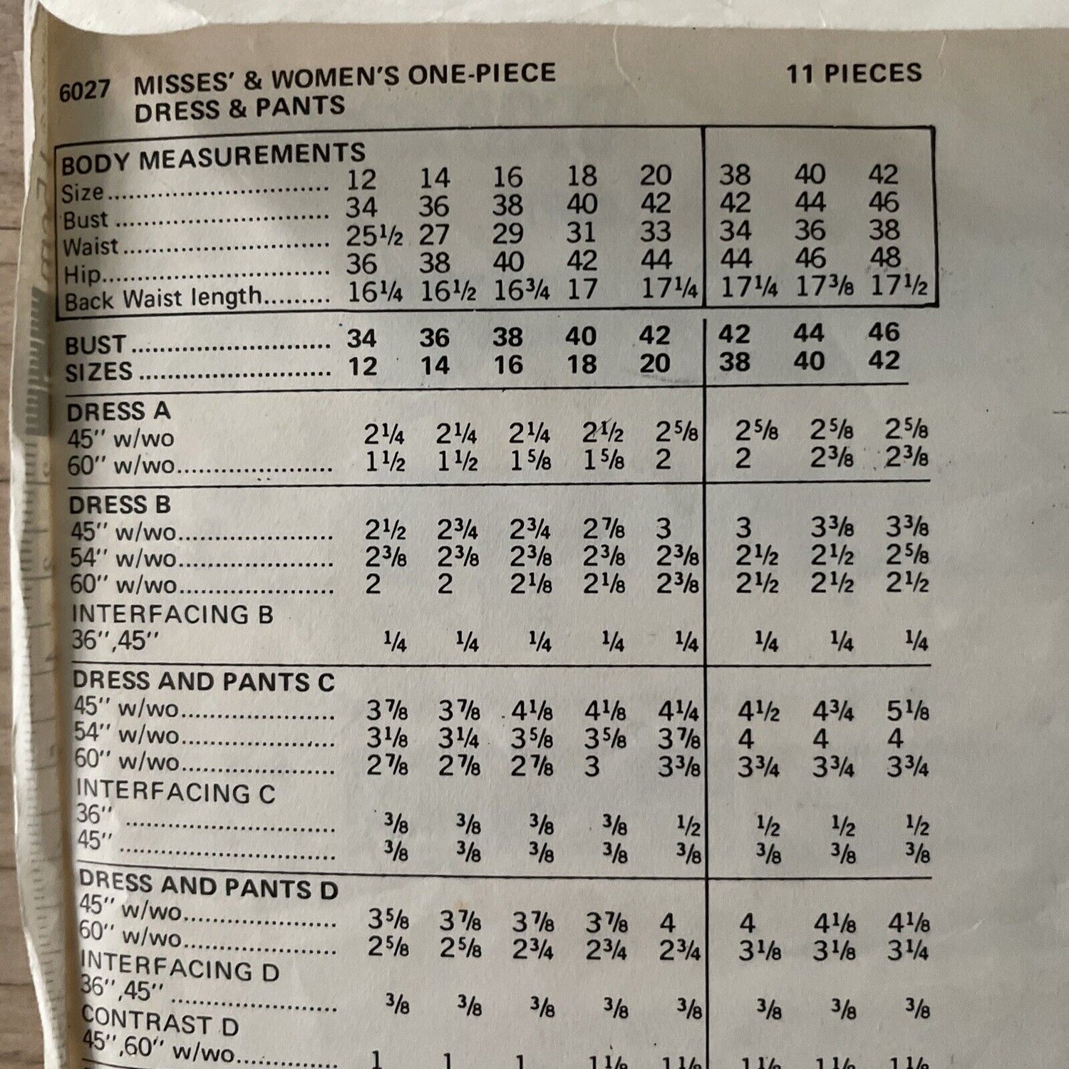 Butterick 6027 Womens Size 16 Dress Tunic Trousers *