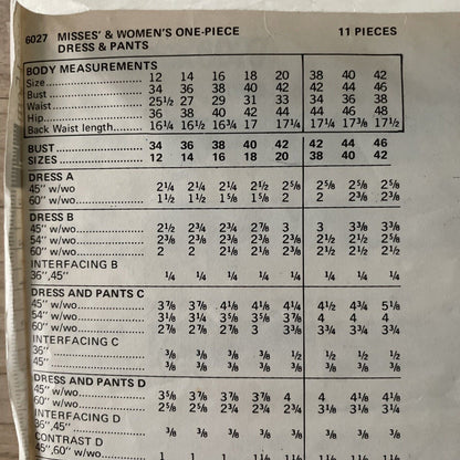 Butterick 6027 Womens Size 16 Dress Tunic Trousers *