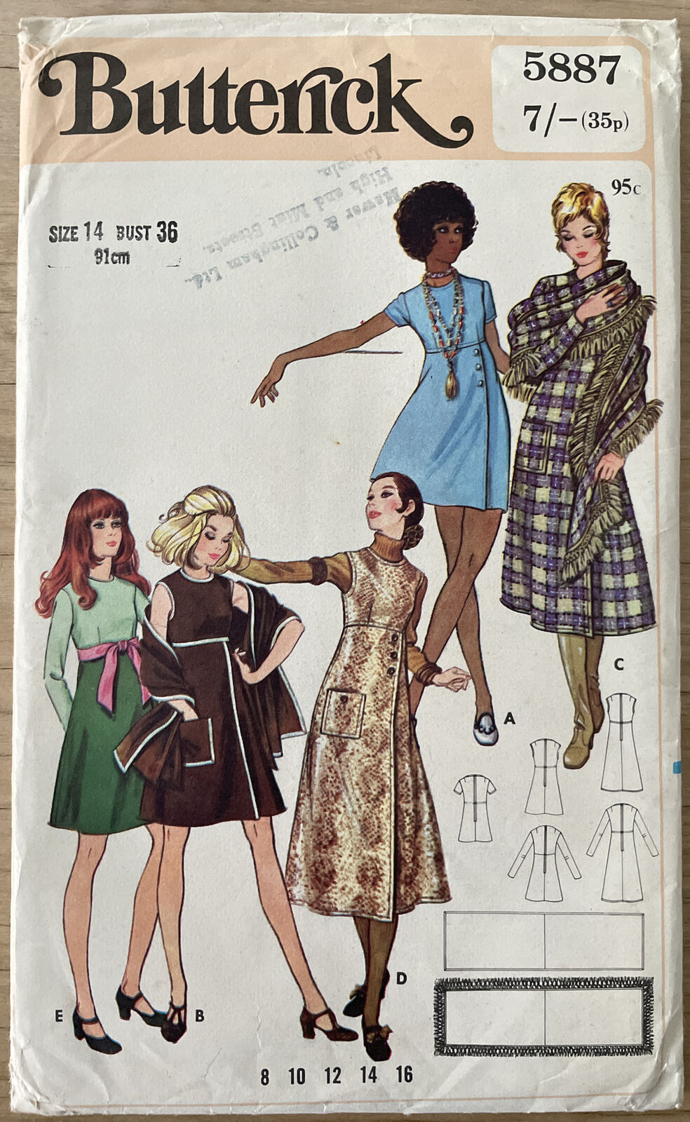 Butterick 5887 Womens Size 14 Dress Stole FF *