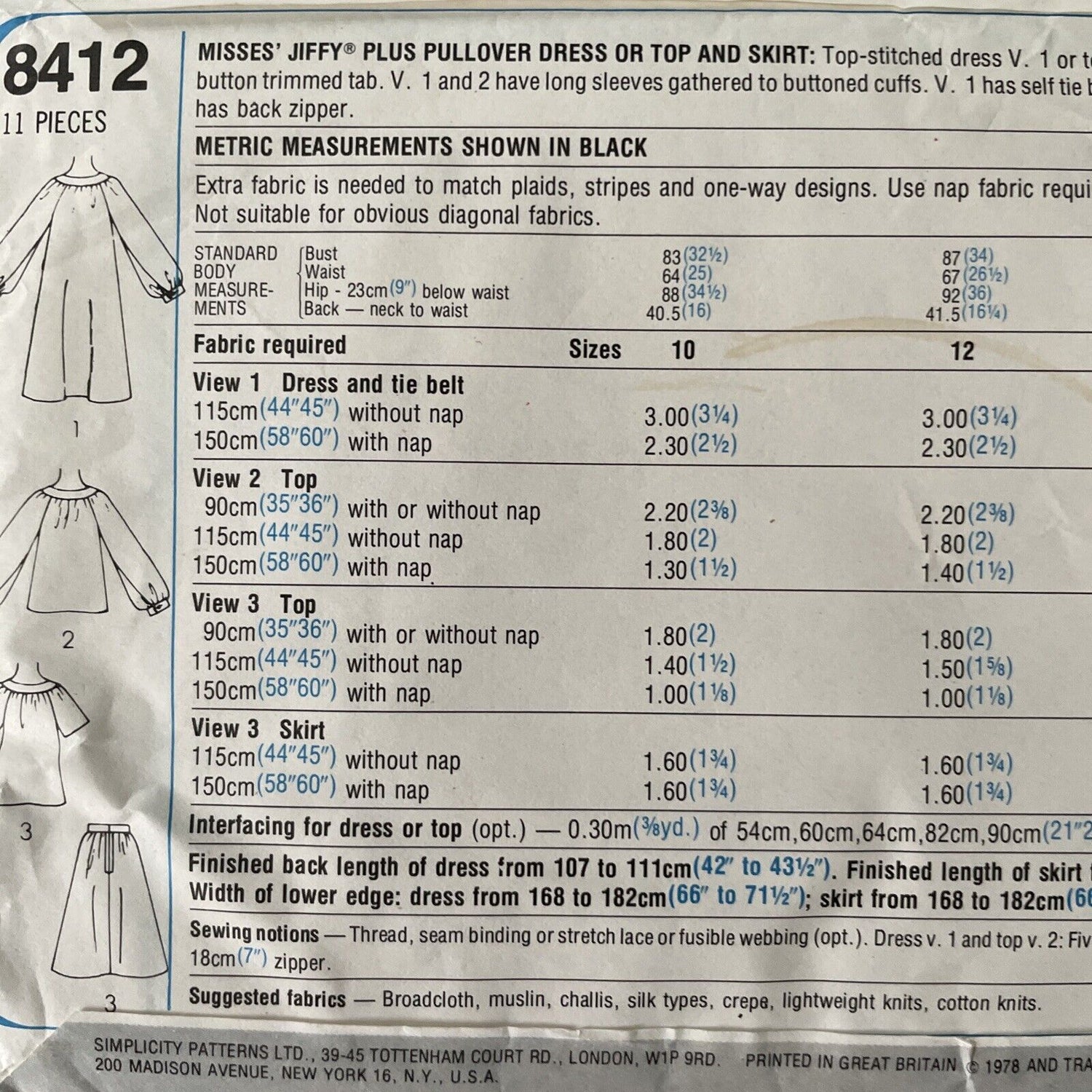 Simplicity 8412 Size 14 Dress Top Skirt FF *