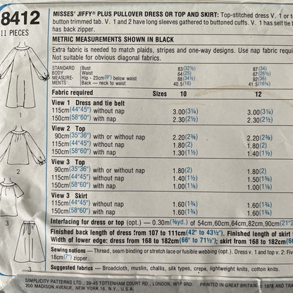 Simplicity 8412 Size 14 Dress Top Skirt FF *