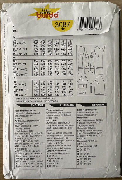 Burda 3087 Womens Size 8-18 Blouse Shirt Top FF *