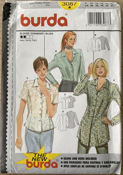 Burda 3087 Womens Size 8-18 Blouse Shirt Top FF *