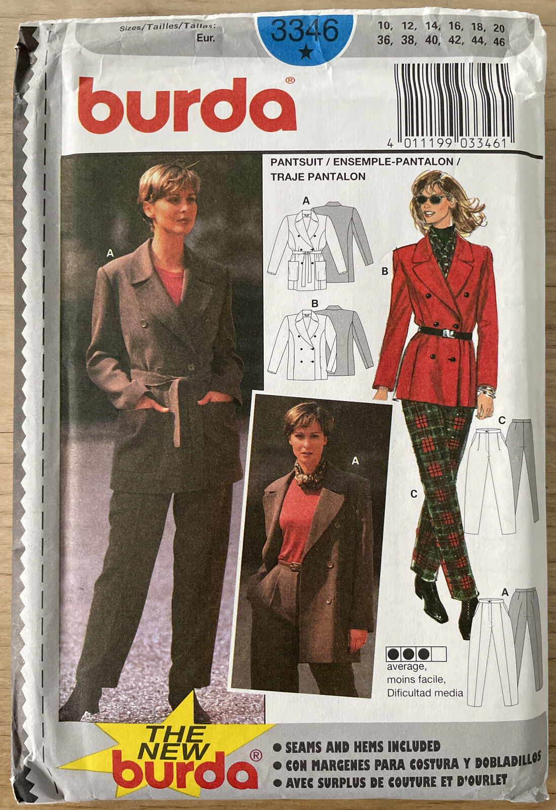 Burda 3346 Womens Size 10-20 Jacket Trousers FF *