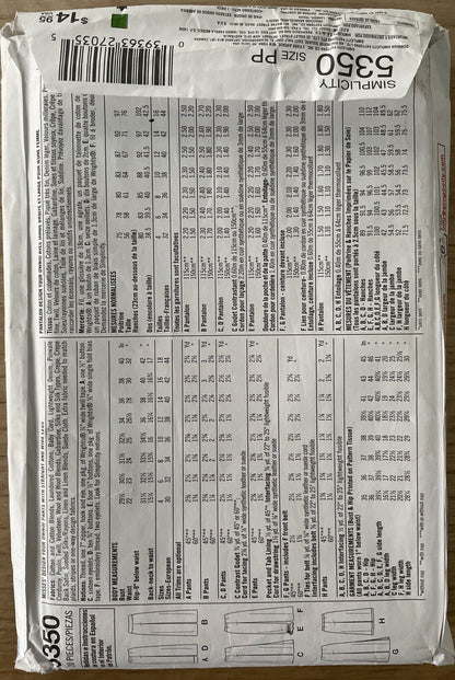 Simplicity 5350 Womens Size 12-18 Trousers FF