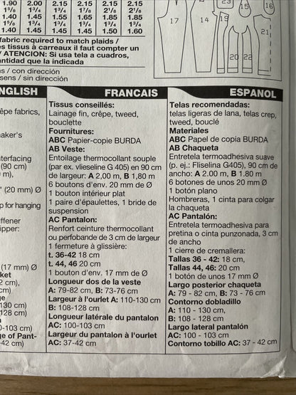 Burda 3346 Womens Size 10-20 Jacket Trousers FF *