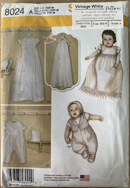 Simplicity 8024 Baby Size XXS-M Christening Gown UNCUT