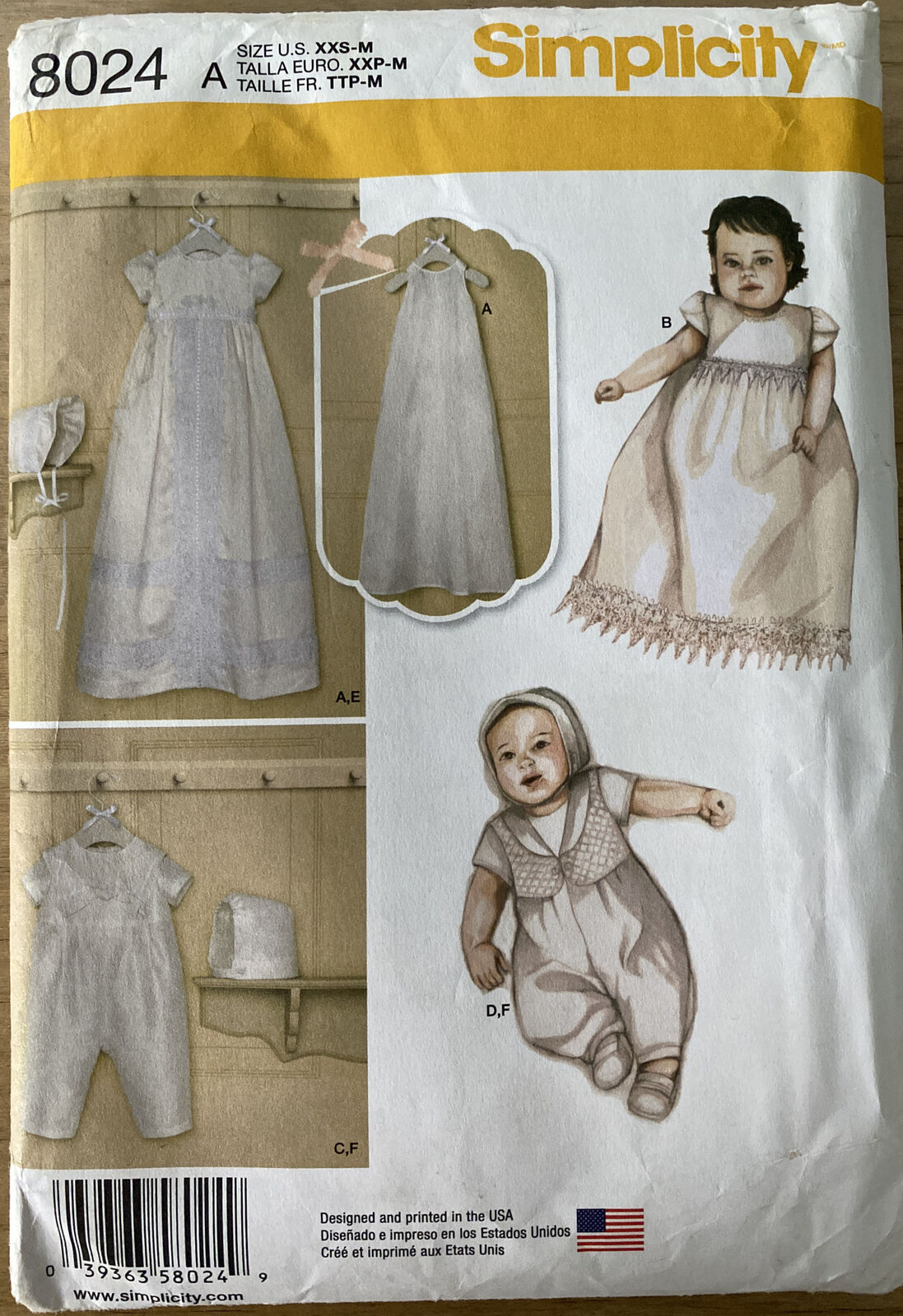 Simplicity 8024 Baby Size XXS-M Christening Gown UNCUT