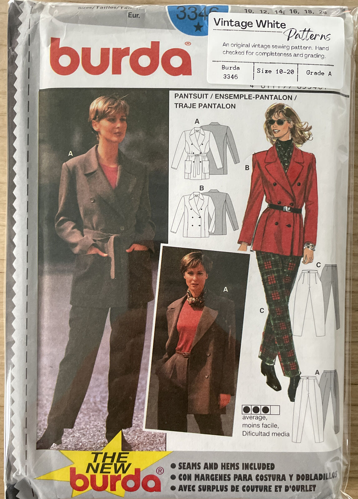 Burda 3346 Womens Size 10-20 Jacket Trousers FF *