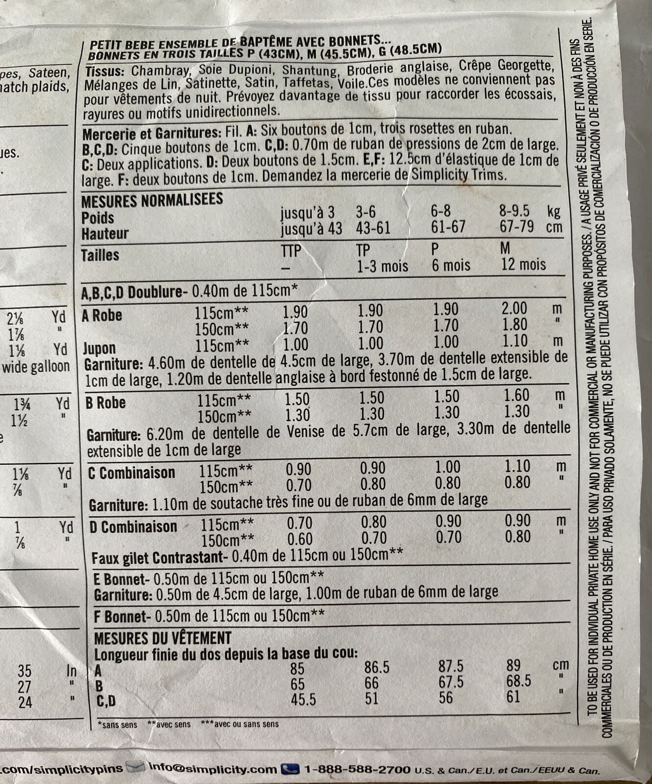 Simplicity 8024 Baby Size XXS-M Christening Gown UNCUT