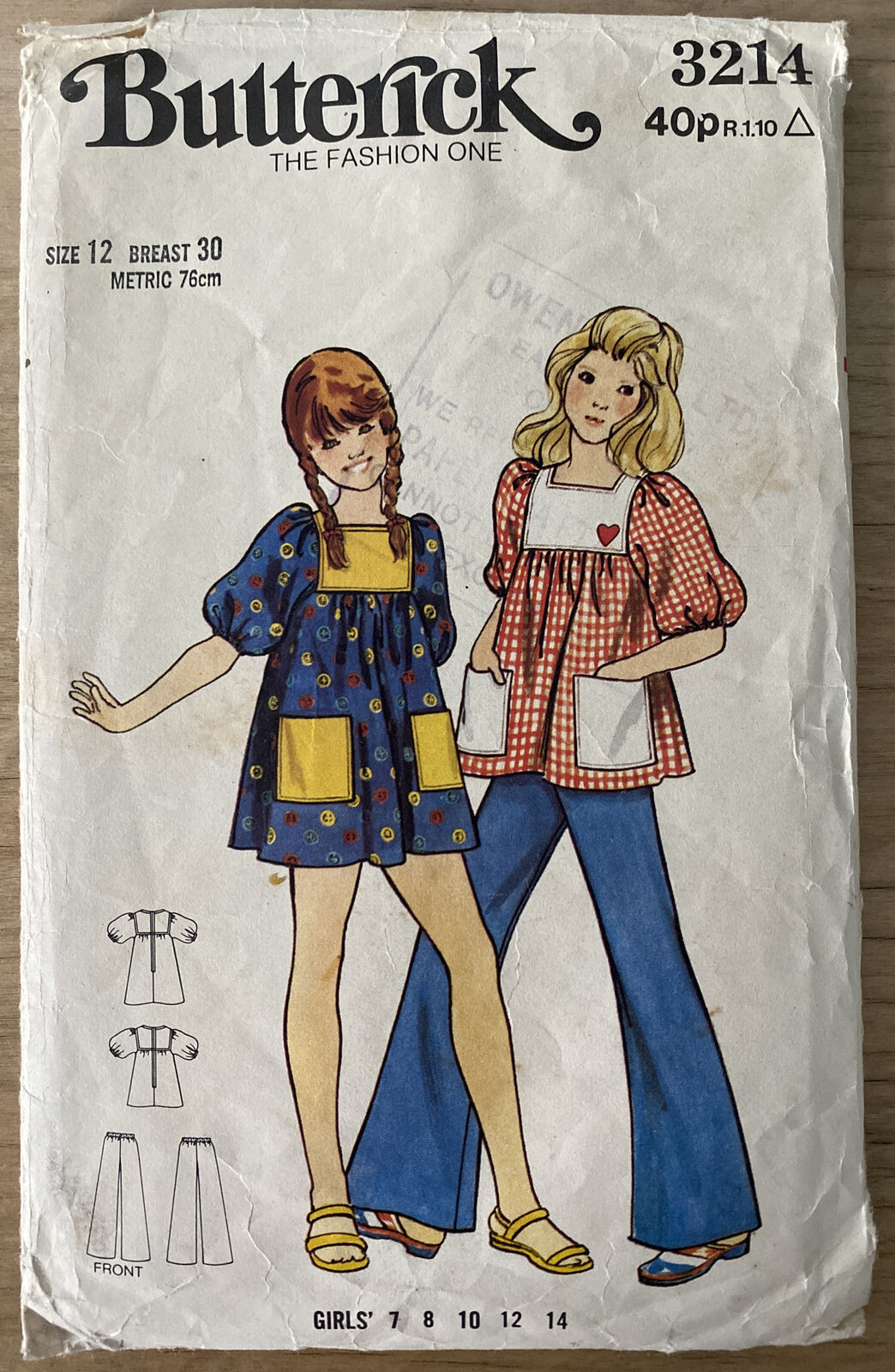 Butterick 3214 Child Size 12 Dress Top Trousers *