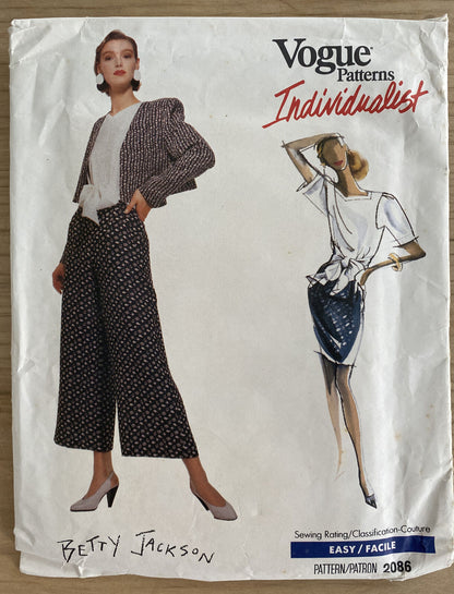 Vogue 2086 Size 12 Skirt Top Pants Jacket FF
