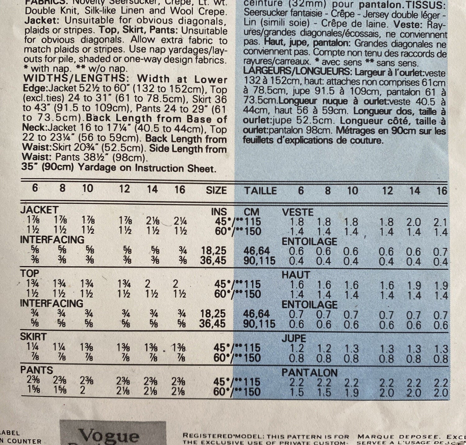 Vogue 2086 Size 12 Skirt Top Pants Jacket FF