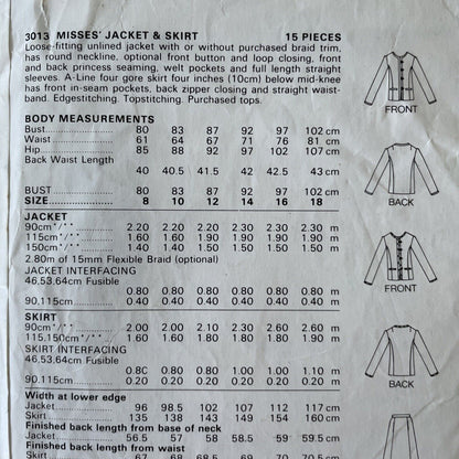 Butterick 3013 Womens Size 16 Jacket Skirt *