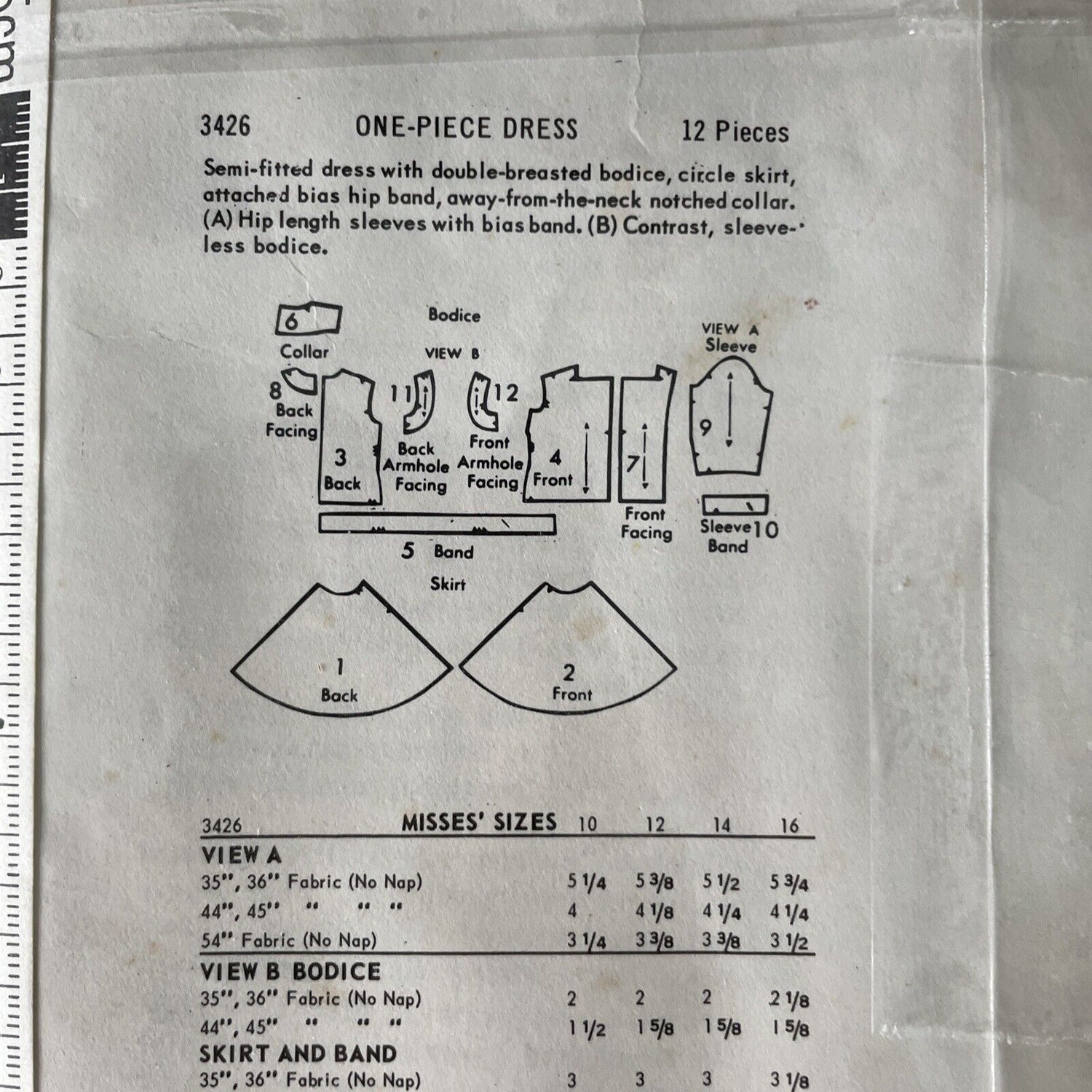 Butterick 3426 Womens Size 14 Dress *