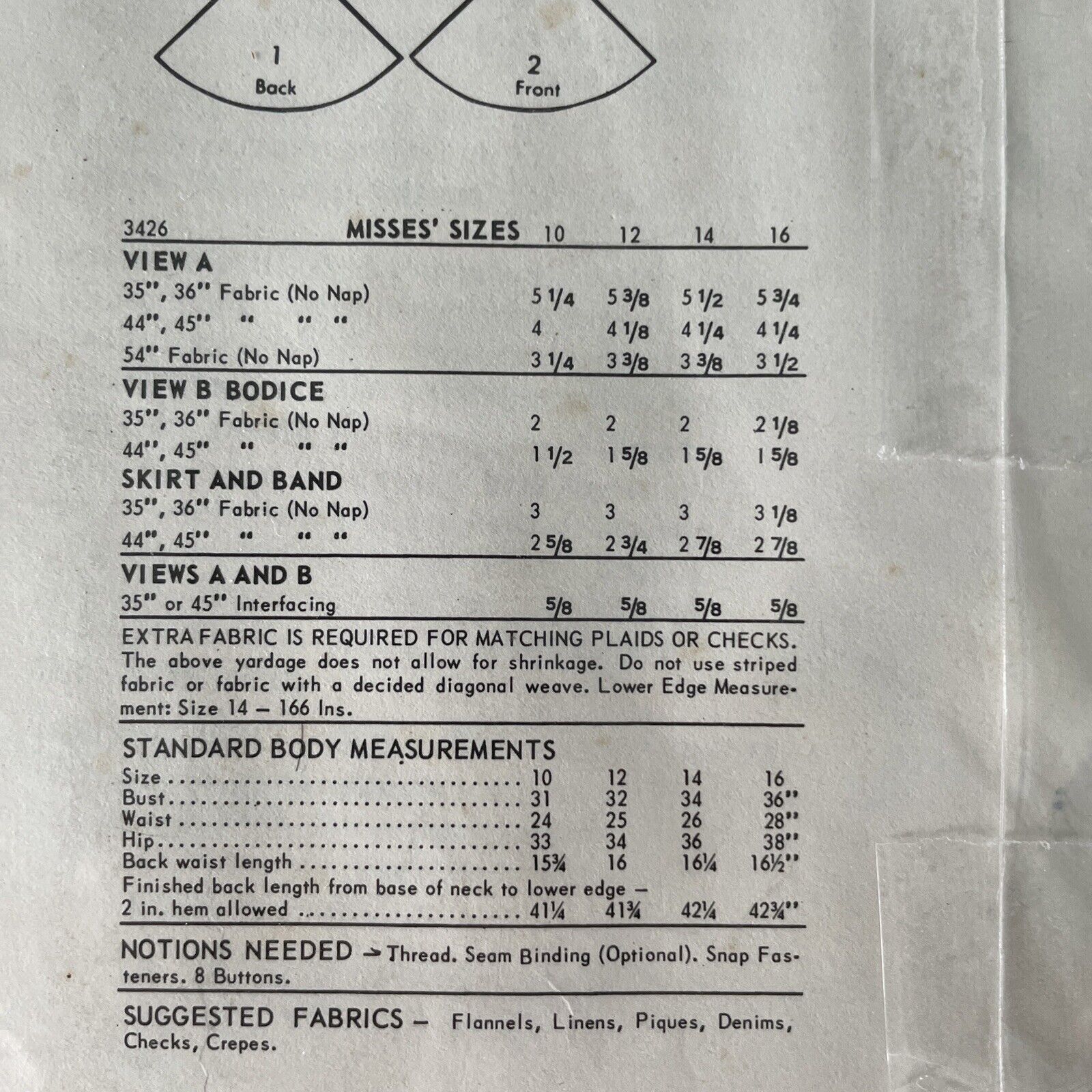 Butterick 3426 Womens Size 14 Dress *