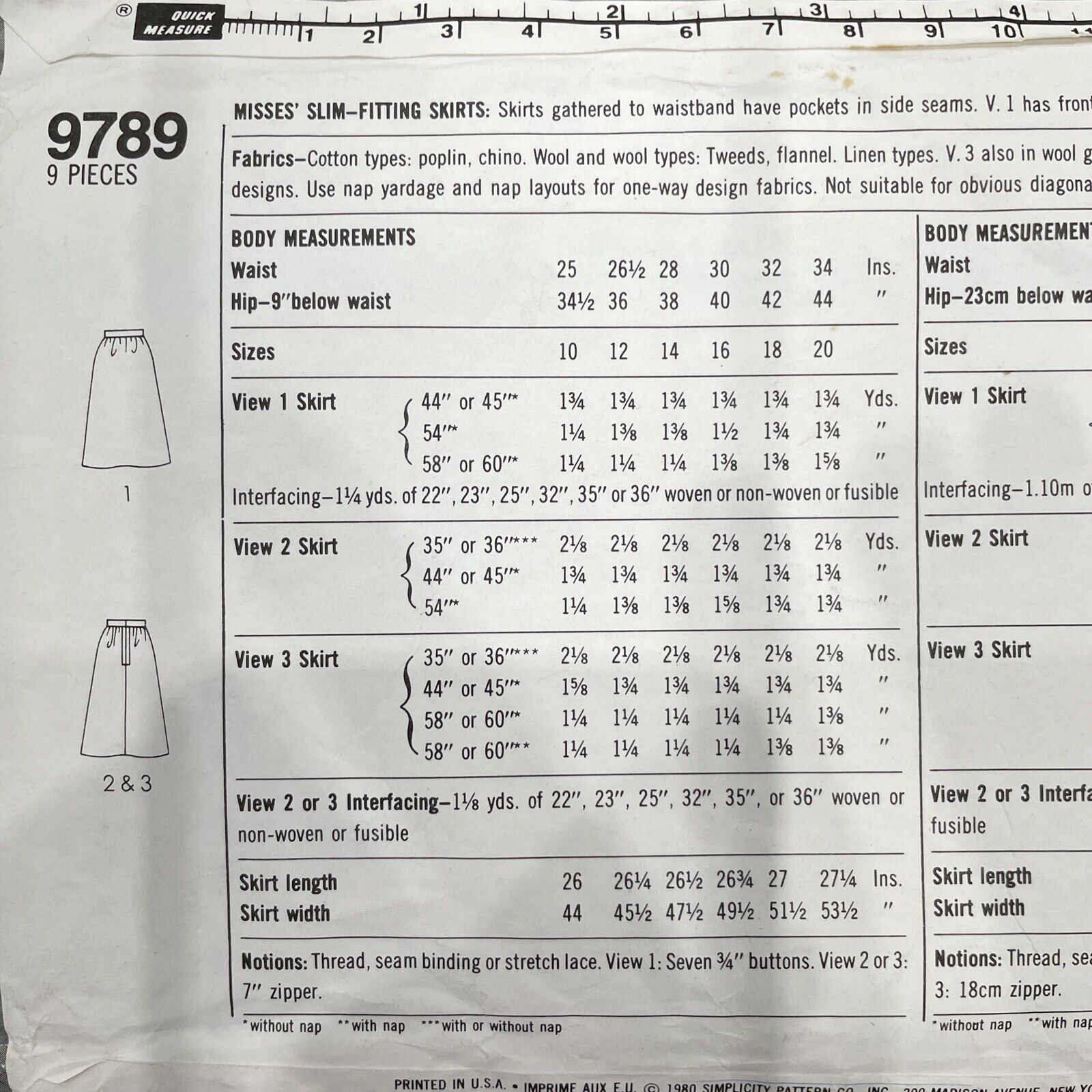 Simplicity 9789 Womens Size 16 Skirt
