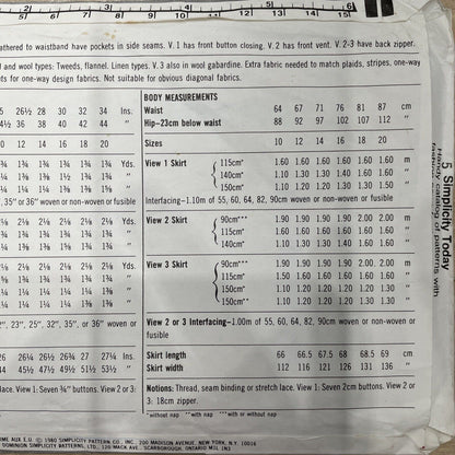 Simplicity 9789 Womens Size 16 Skirt