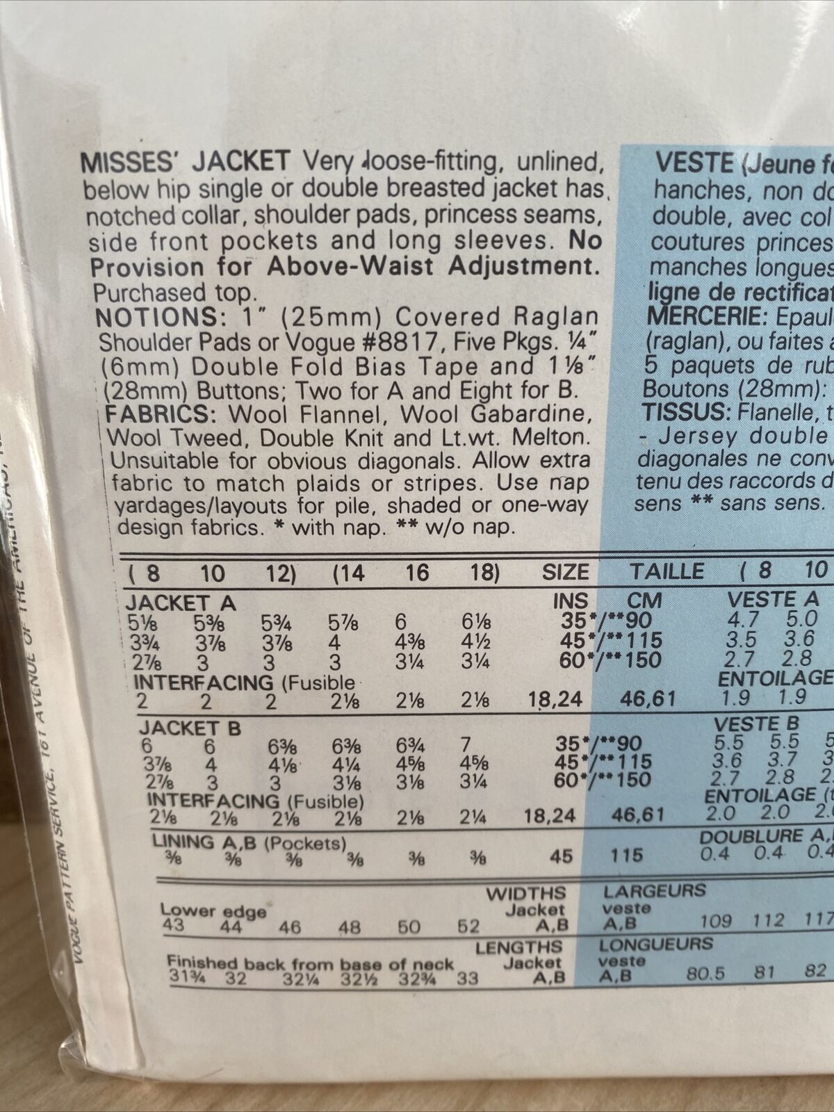 Vogue 9381 Womens Sizes 8-12 Jacket Coat FF