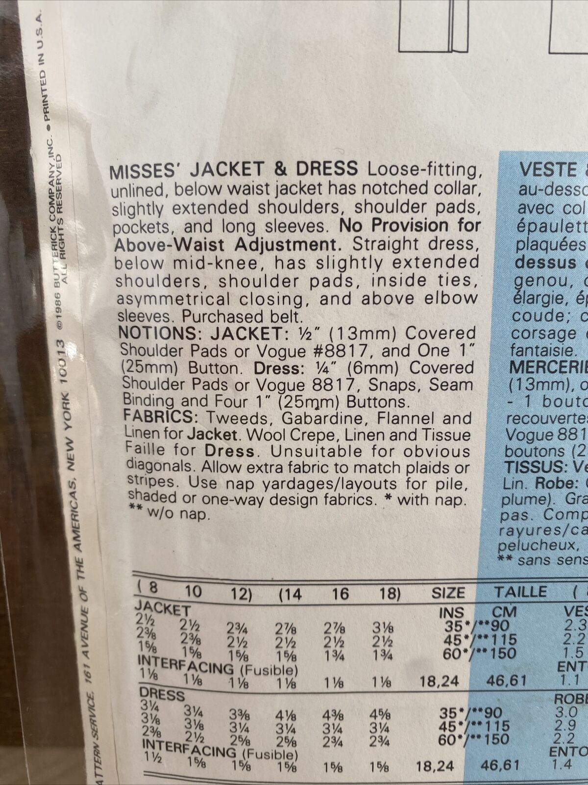 Vogue 9495 Womens Size 8-12 Jacket Dress FF