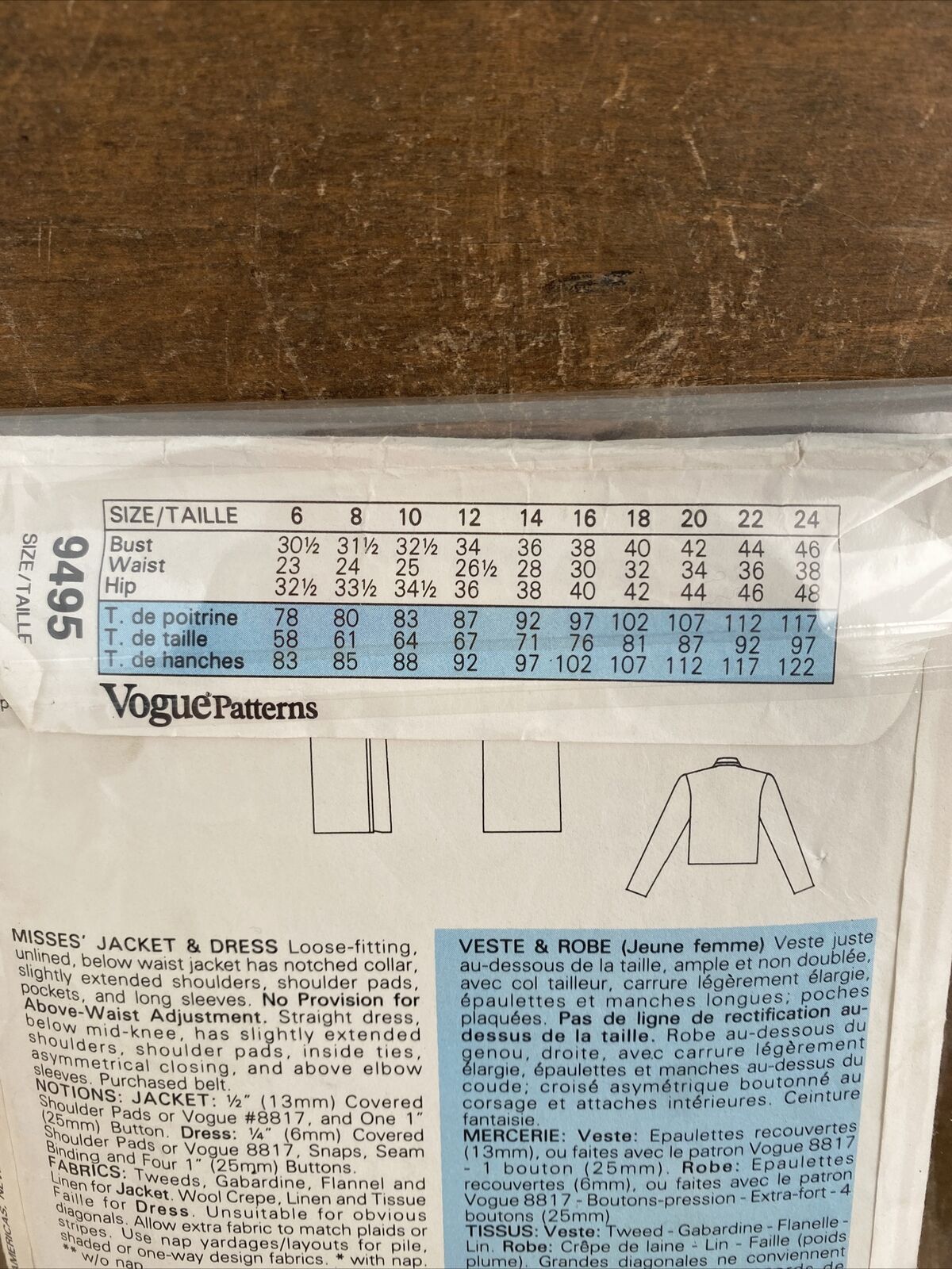 Vogue 9495 Womens Size 8-12 Jacket Dress FF