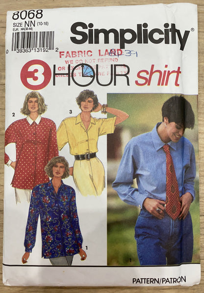 Simplicity 8068 Womens Size 10-16 Shirt *