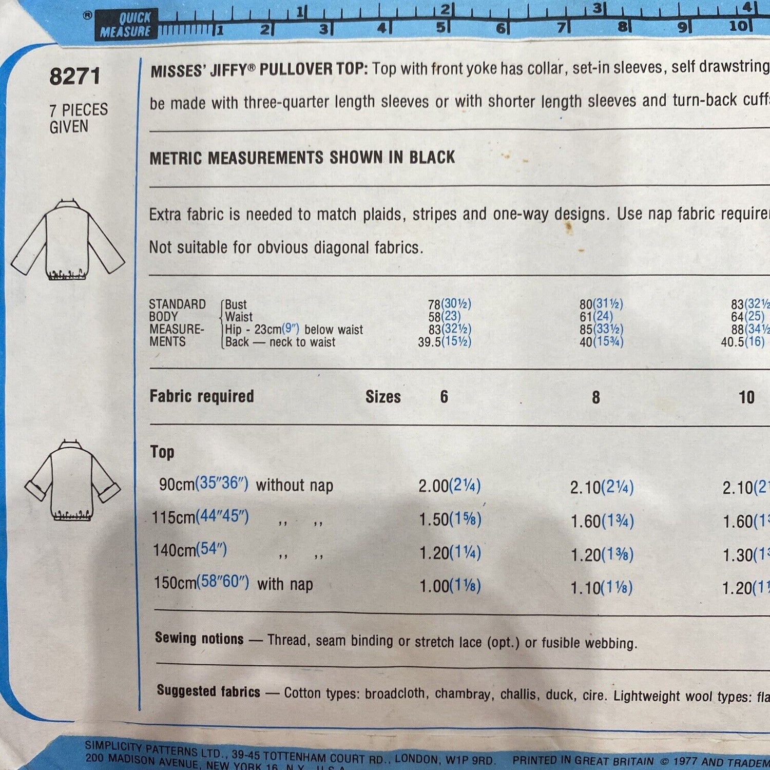 Simplicity 8271 Womens Size 14 Top *