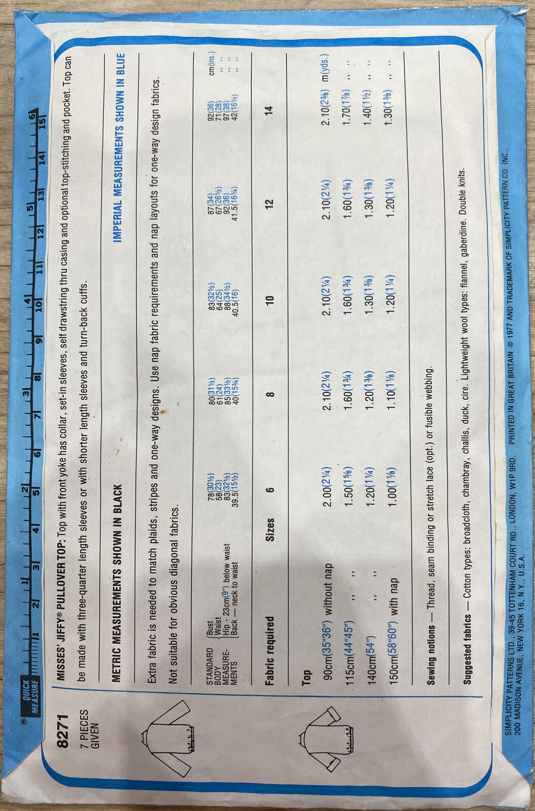 Simplicity 8271 Womens Size 14 Top *