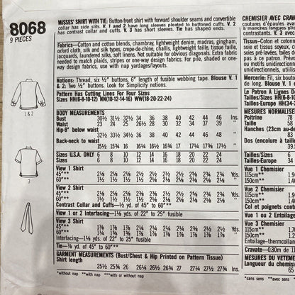 Simplicity 8068 Womens Size 10-16 Shirt *
