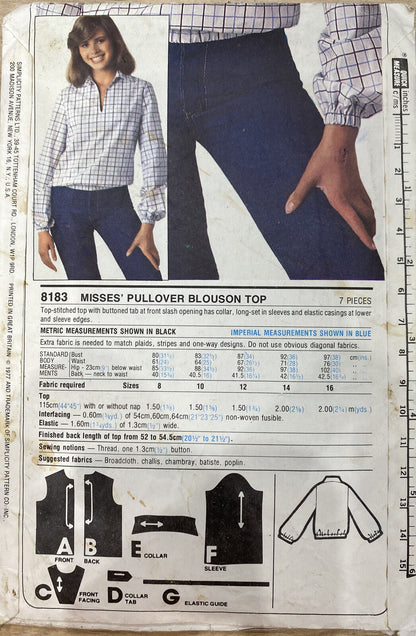 Simplicity 8183 Womens Size 12-16 Blouson Top *