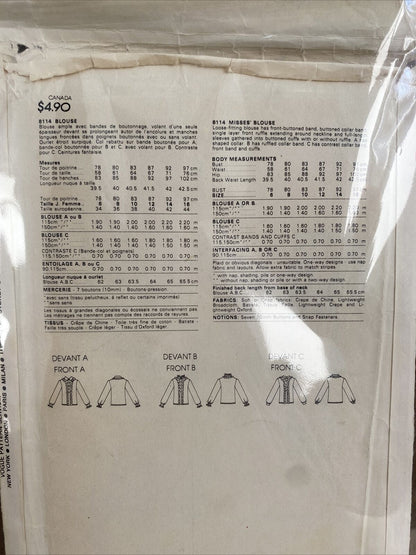 Vogue 8114 Womens Size 12 Blouse FF