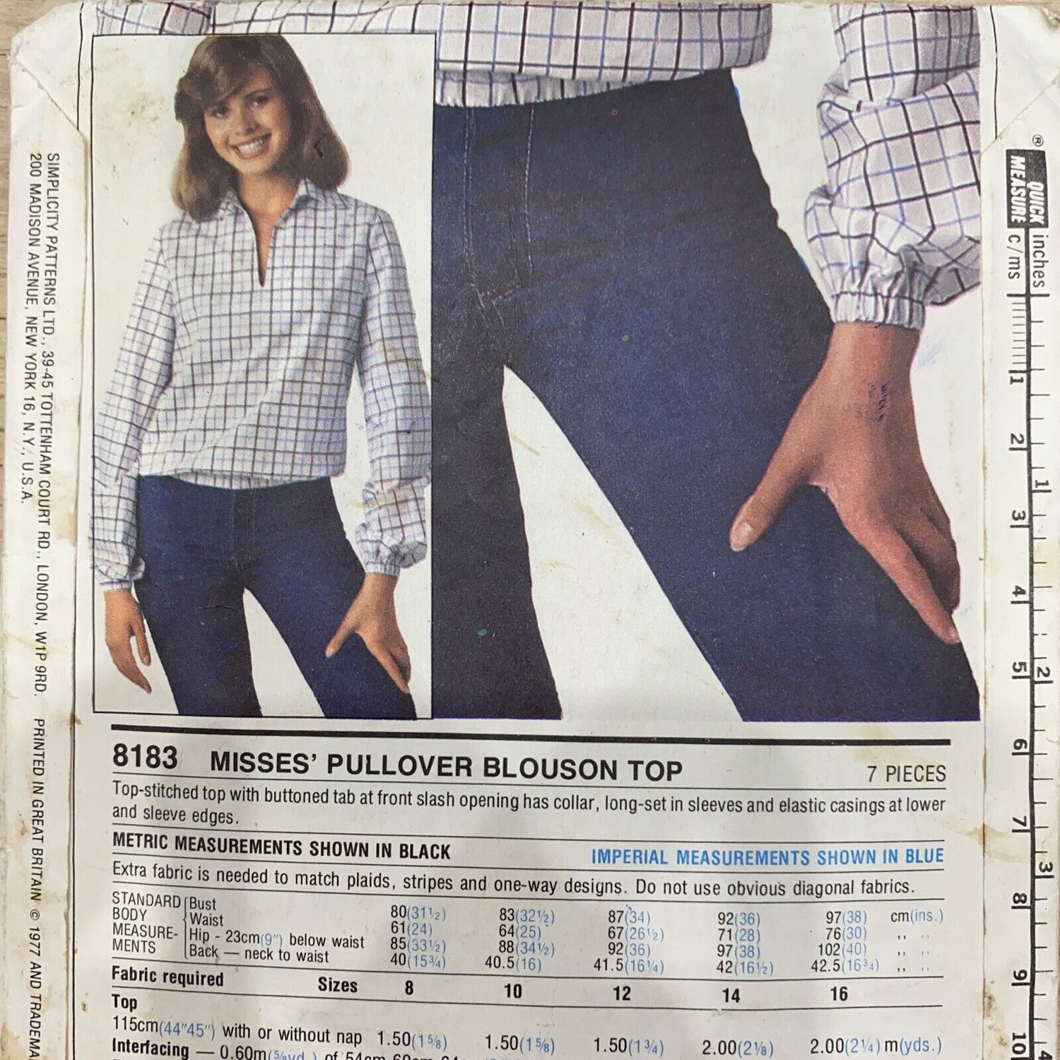 Simplicity 8183 Womens Size 12-16 Blouson Top *