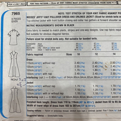 Simplicity 7965 Womens Size 14 Dress Jacket