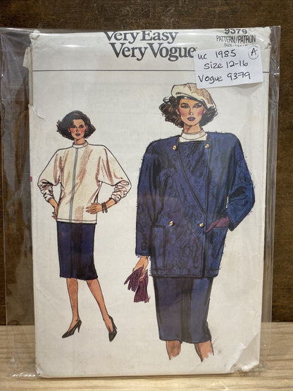 Vogue 9379 Womens Sizes 12-16 Jacket Top Skirt FF