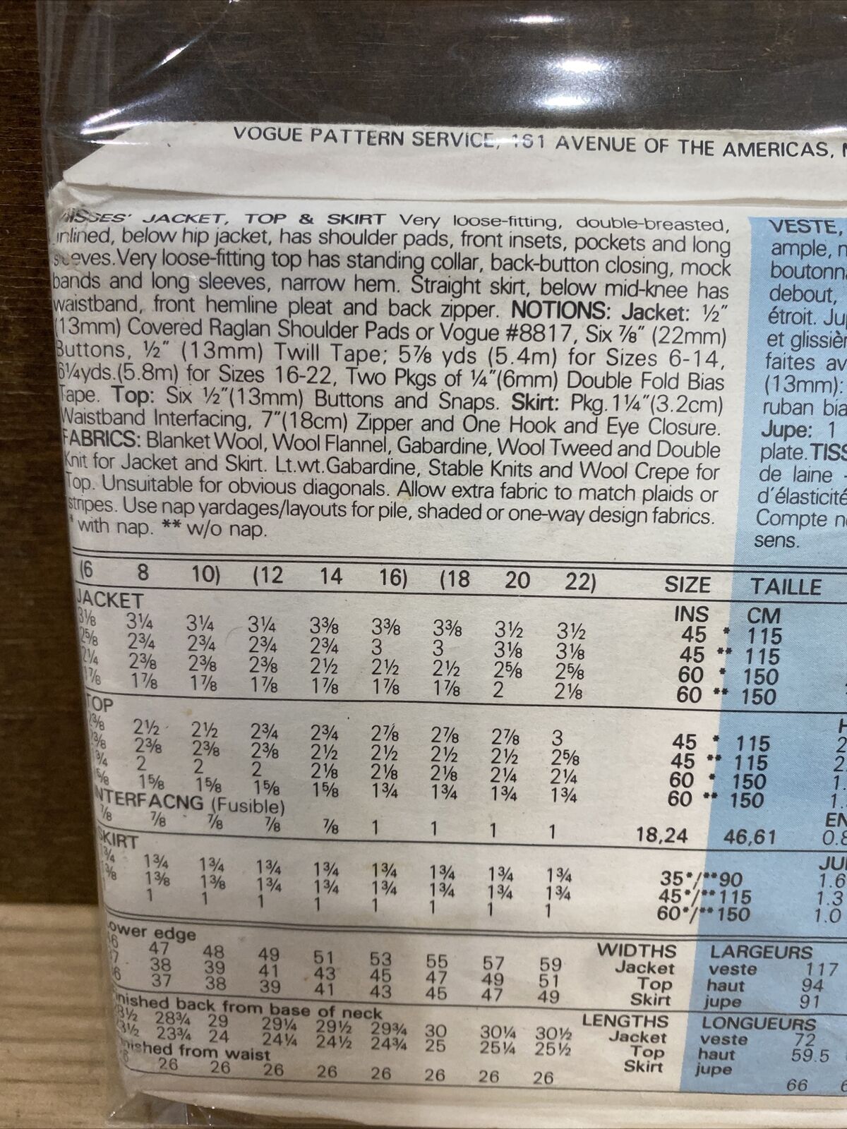 Vogue 9379 Womens Sizes 12-16 Jacket Top Skirt FF